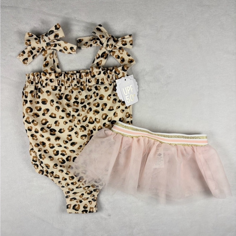 Mud Pie NWT Leopard Tutu Swimsuit 12-18M Baby Girl Boutique UPF 50+